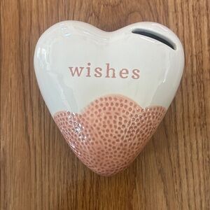 DEMDACO Wishes Heart Ceramic Coin Bank - Pink and tan